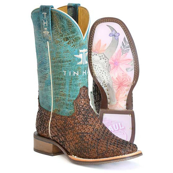 Women's Tin Haul Weavealicious Boots with Pretty Sole Handcrafted Brown - yeehawcowboy