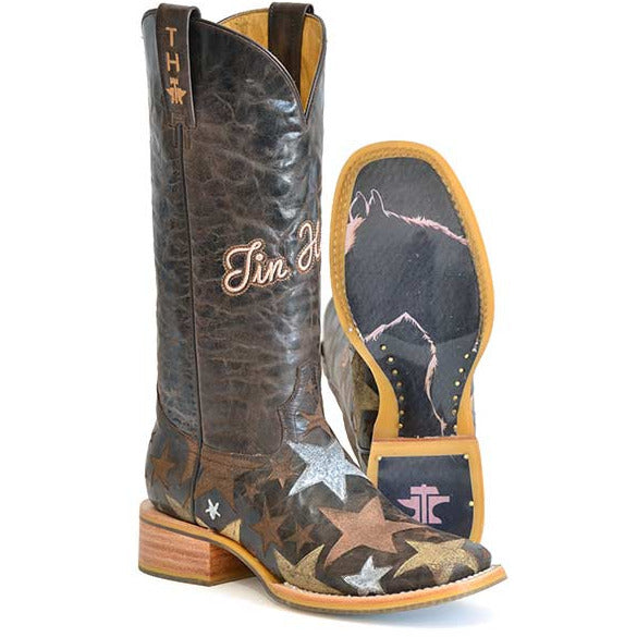 Women's Tin Haul Hollywood Stars Boots with Horse Lover Sole Handcrafted Brown - yeehawcowboy