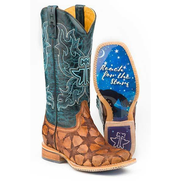 Women’s Tin Haul Wish Upon A Star Boots With Dream Rider Sole Handcrafted Brown - yeehawcowboy