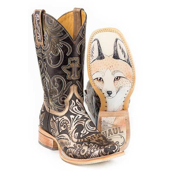 Women's Tin Haul Golden Horns Boots Handcrafted Brown - yeehawcowboy