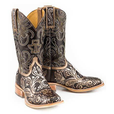 Women's Tin Haul Golden Horns Boots Handcrafted Brown - yeehawcowboy