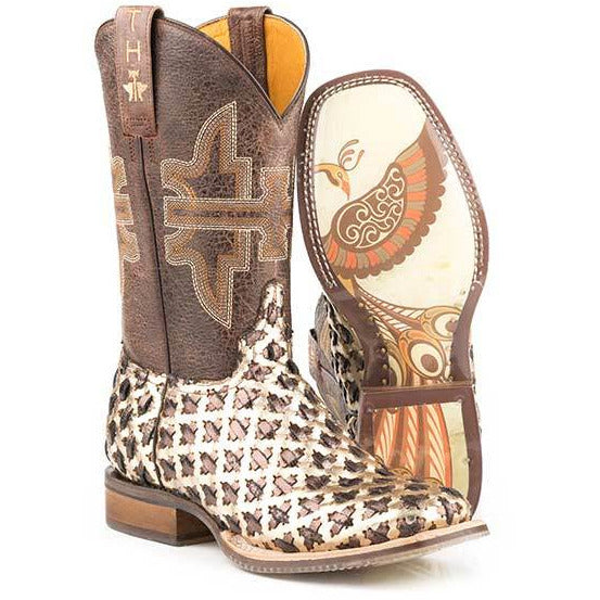 Women's Tin Haul 3D Cross Boots With Peacock Sole Handcrafted Brown - yeehawcowboy