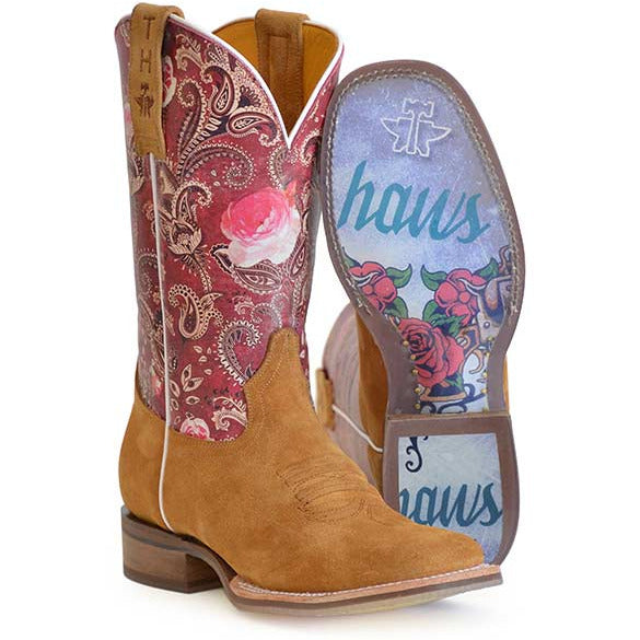Women's Tin Haul Blooming Breeze Boots with Yeehaw Sole Handcrafted Tan - yeehawcowboy