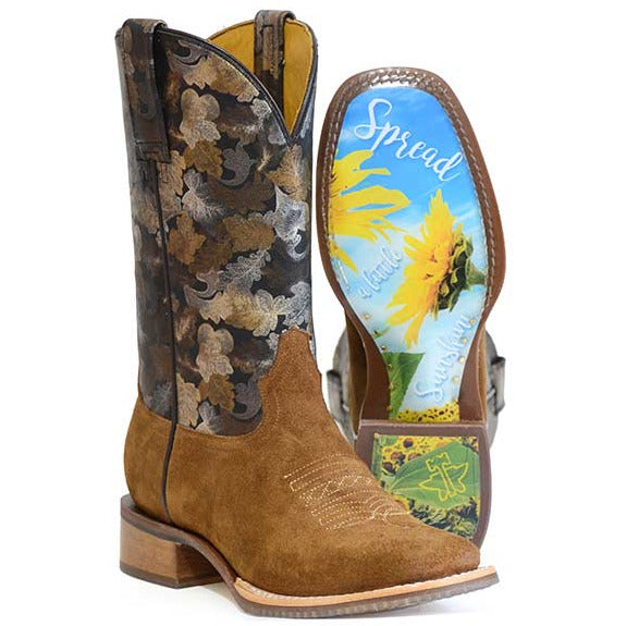 Women's Tin Haul Petals Boots with Sunshine Sole Handcrafted Brown - yeehawcowboy