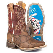 Kid's Tin Haul Twisted Rope Boots With Just Rope It Sole Handcrafted Brown - yeehawcowboy