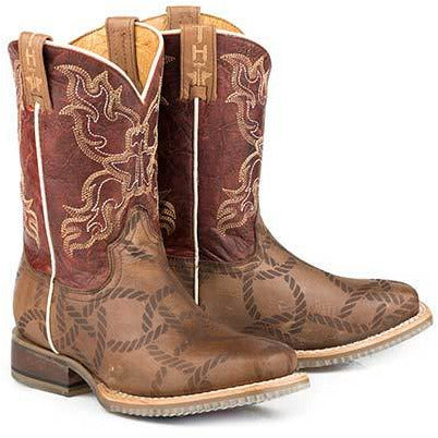 Kid's Tin Haul Twisted Rope Boots With Just Rope It Sole Handcrafted Brown - yeehawcowboy