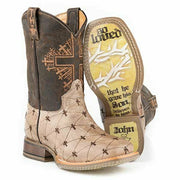Kid's Tin Haul Lil Gospel Boots John 3:16 Sole Handcrafted Tan - yeehawcowboy