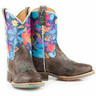 Kid's Tin Haul Bloomin Flowers Boots One In A Melon Sole Handcrafted Tan - yeehawcowboy