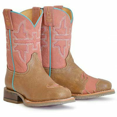 Kid's Tin Haul Split Horse Boots with Horses Sole Handcrafted Brown - yeehawcowboy