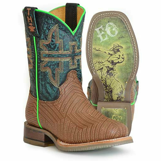 Kid's Tin Haul Rowdy Vintage Boots Rodeo Sole Handcrafted Tan - yeehawcowboy