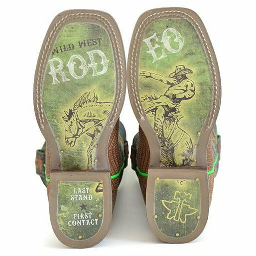 Kid's Tin Haul Rowdy Vintage Boots Rodeo Sole Handcrafted Tan - yeehawcowboy