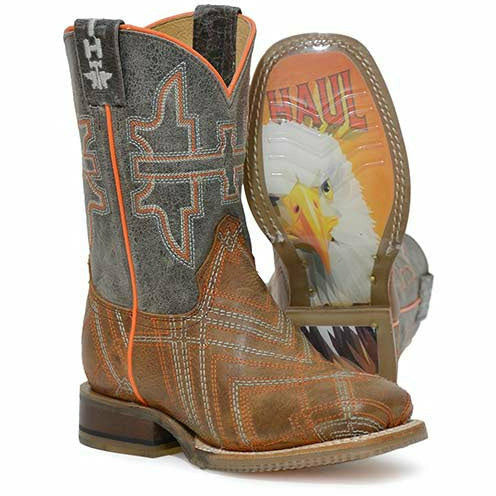 Kid's Tin Haul Keep Me In Stitches Boots Mini Patriot Sole Handcrafted Tan - yeehawcowboy