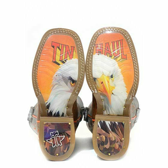 Kid's Tin Haul Keep Me In Stitches Boots Mini Patriot Sole Handcrafted Tan - yeehawcowboy