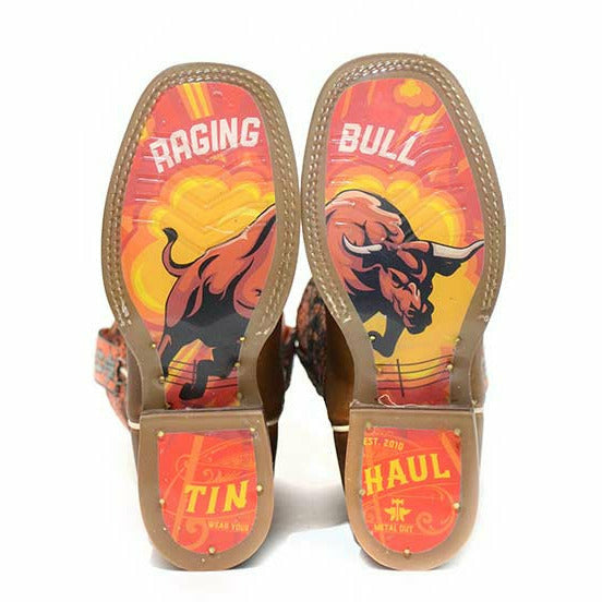 Kid's Tin Haul Mini Brands Boots Raging Bull Sole Handcrafted Tan - yeehawcowboy