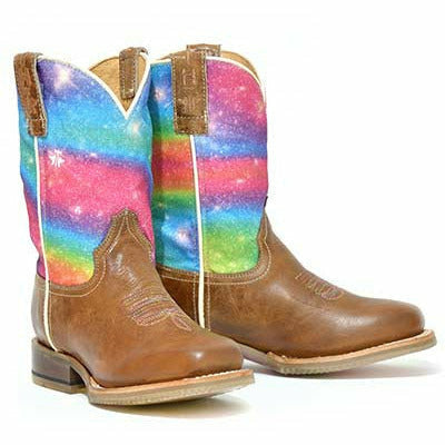 Kid's Tin Haul Rainbow Sparkles Boots Magical Star Sole Handcrafted Tan - yeehawcowboy