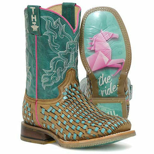 Kid's Tin Haul Gitcha A Good One Boots Enjoy The Ride Sole Handcrafted Tan - yeehawcowboy
