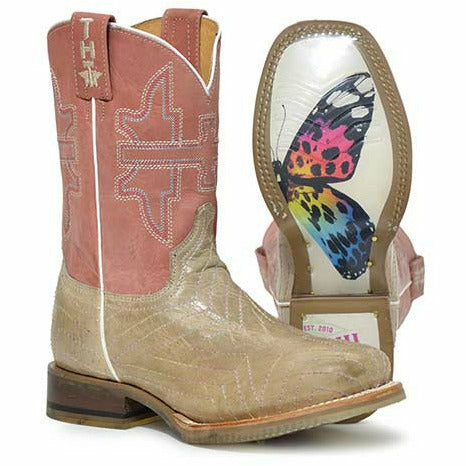 Kid's Tin Haul Rainbow Star Boots Butterfly Sole Handcrafted Tan - yeehawcowboy