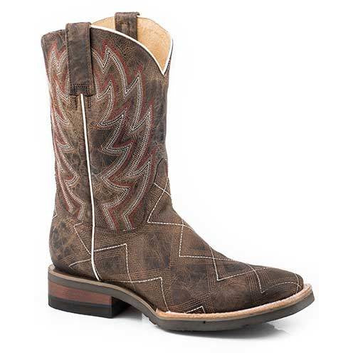 Men's Roper Garland Leather Boots Handcrafted Brown - yeehawcowboy