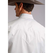 Men's Stetson Shirt Snap 2 Pocket Solid  Optic White Poplin - yeehawcowboy