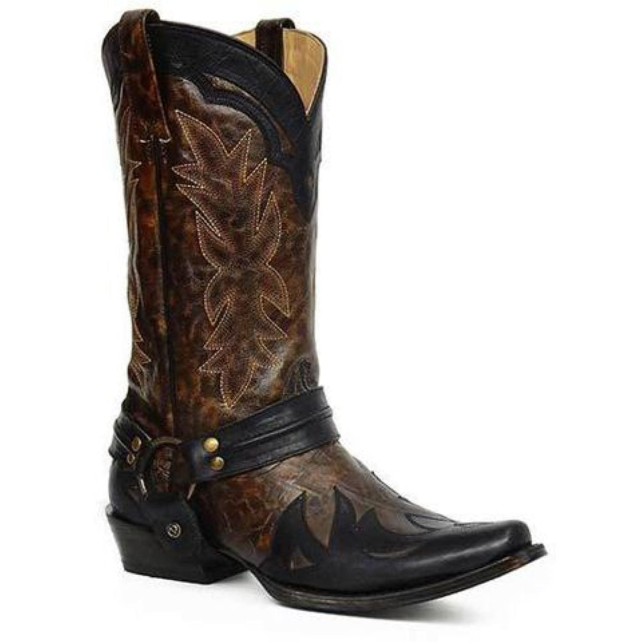Men‚Äôs Stetson Ryder Bandit Outlaw Eagle Overlay Boots Handcrafted Brown & Black - yeehawcowboy