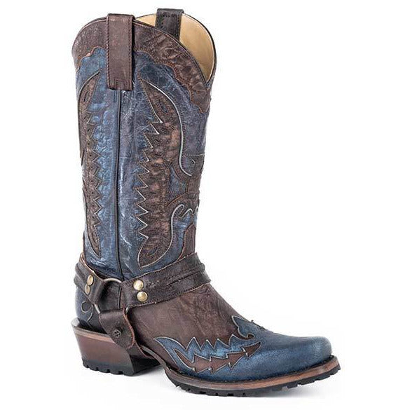 Men's Stetson Outlaw Eagle Biker Leather Boots Handcrafted Brown  Blue - yeehawcowboy