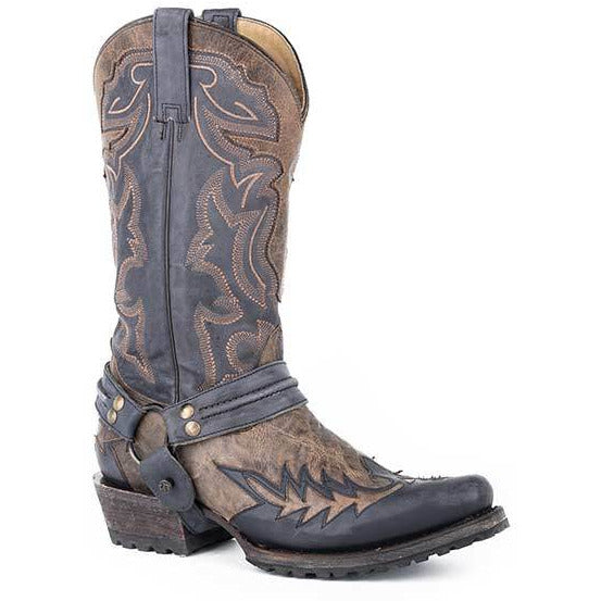 Men's Stetson Outlaw Bad Guy Biker Leather Boots Handcrafted Tan - yeehawcowboy