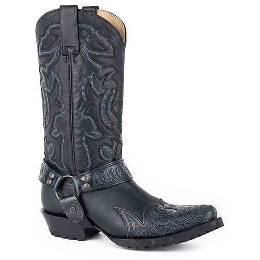 Men's Stetson Outlaw Sciver Biker Leather Boots Handcrafted Black - yeehawcowboy