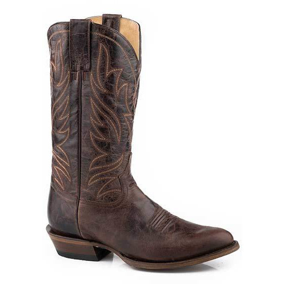 Men's Roper Parker R Toe Leather Boots Handcrafted Brown - yeehawcowboy