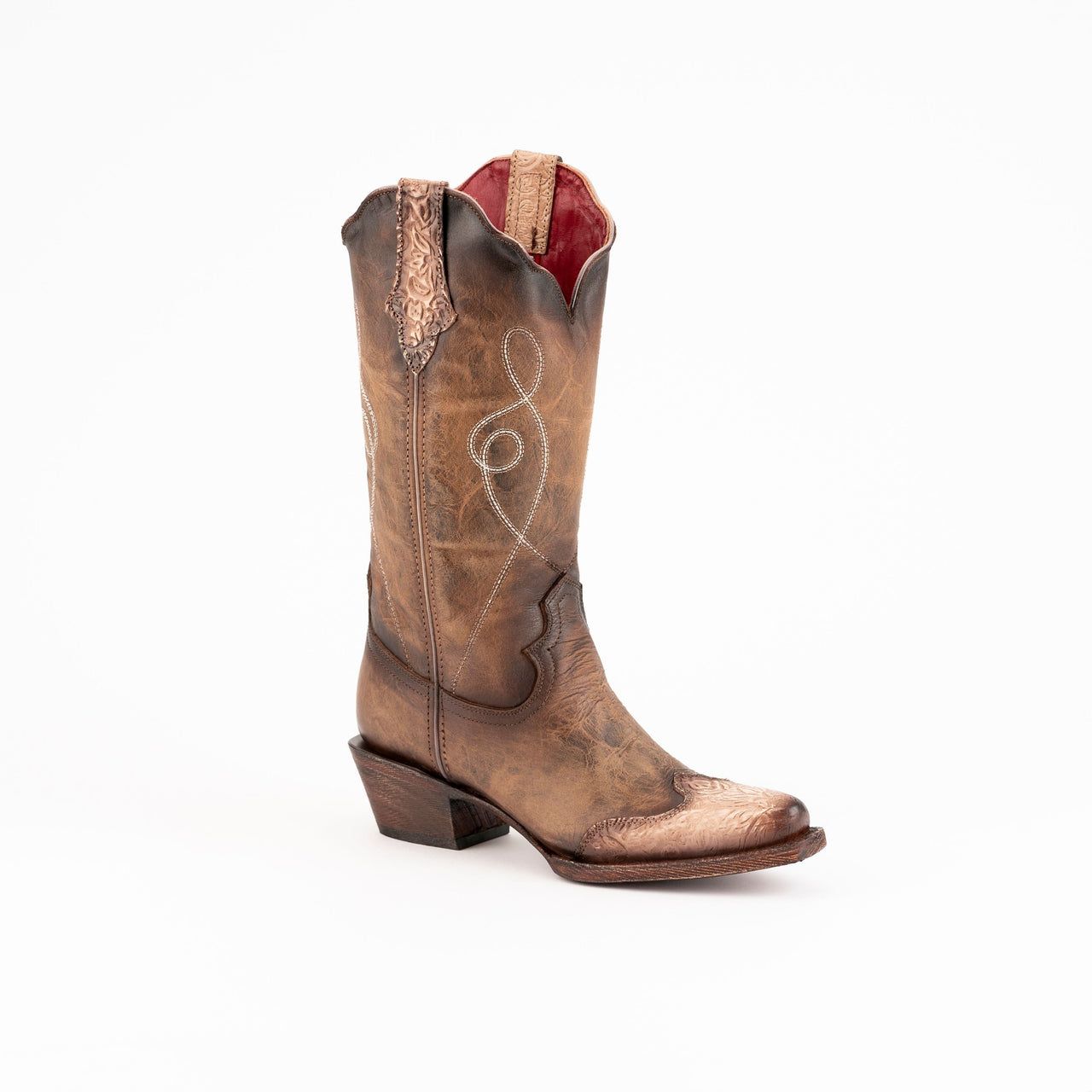 Women's Ferrini Madison Leather Boots Handcrafted Brown - yeehawcowboy