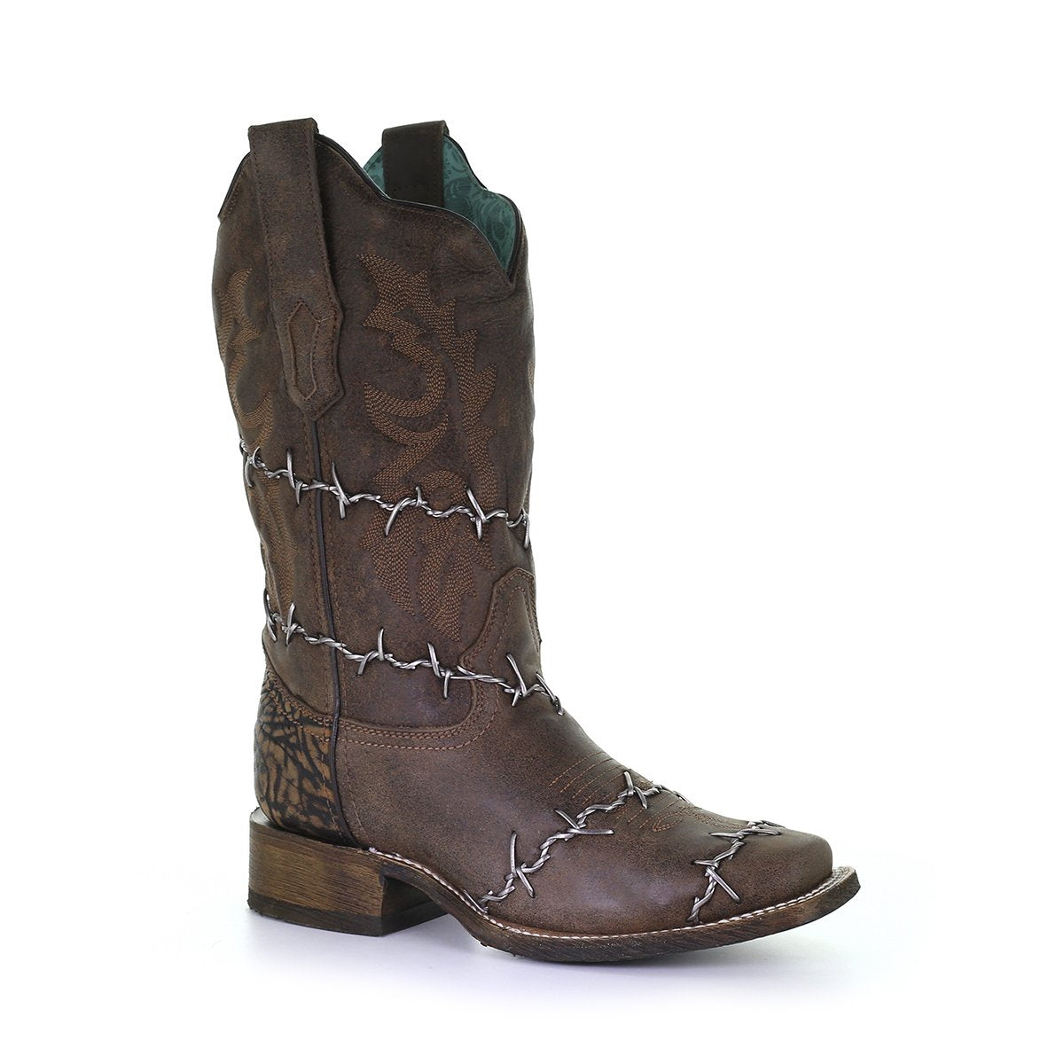 Women's Corral Boots Barbed Wire Woven Handcrafted Brown - yeehawcowboy