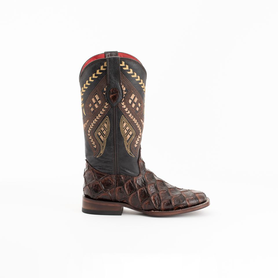Women's Ferrini Bronco Pirarucu Print Boots Handcrafted Chocolate - yeehawcowboy