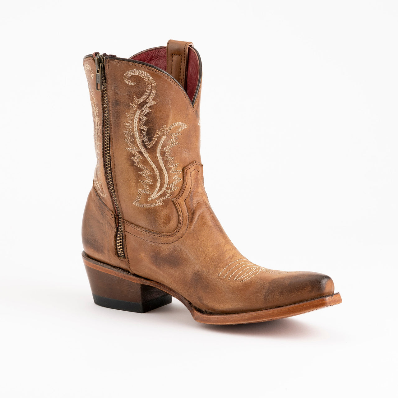 Women's Ferrini Molly Leather Booties Handcrafted Brown - yeehawcowboy