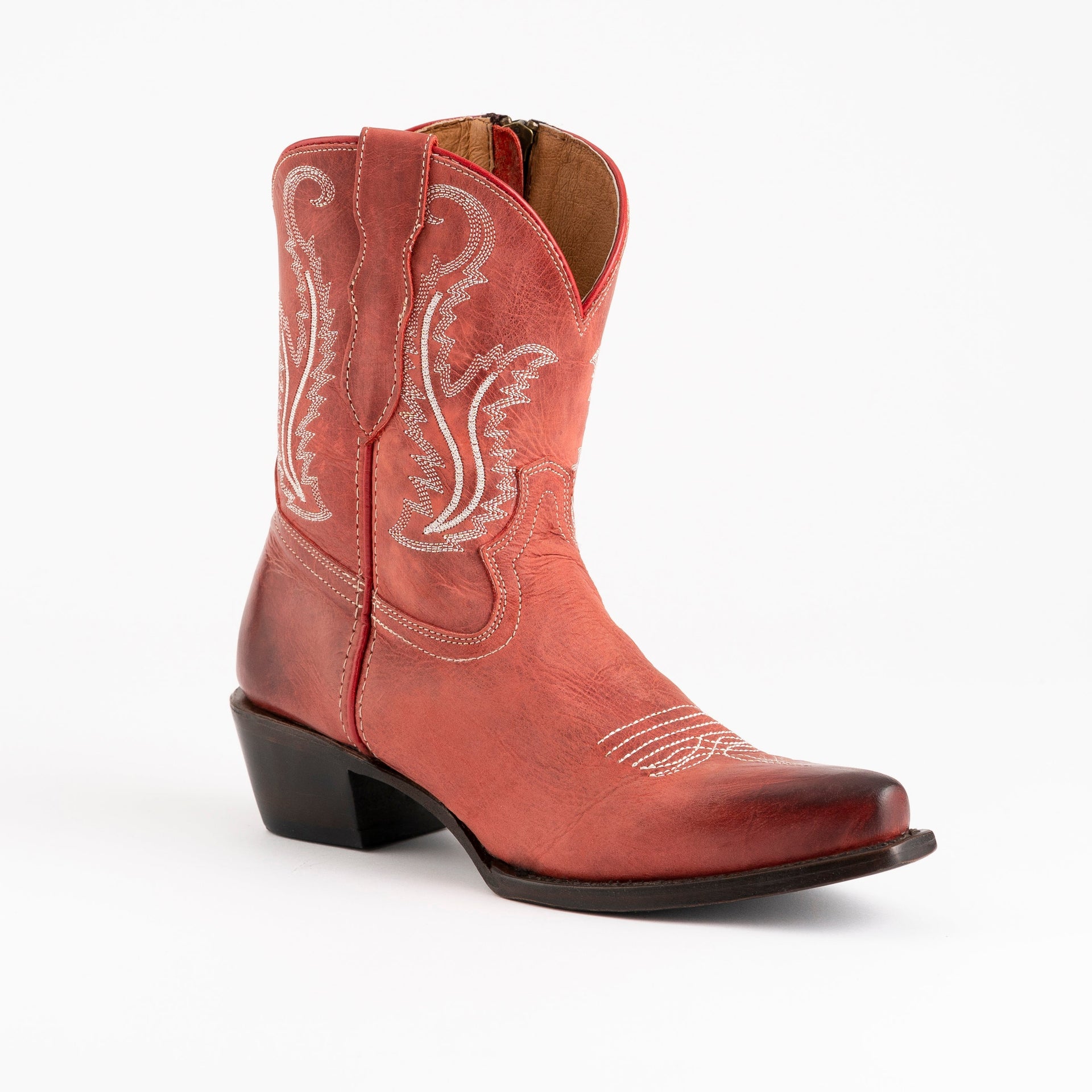 Women's Ferrini Molly Leather Booties Handcrafted Red - yeehawcowboy