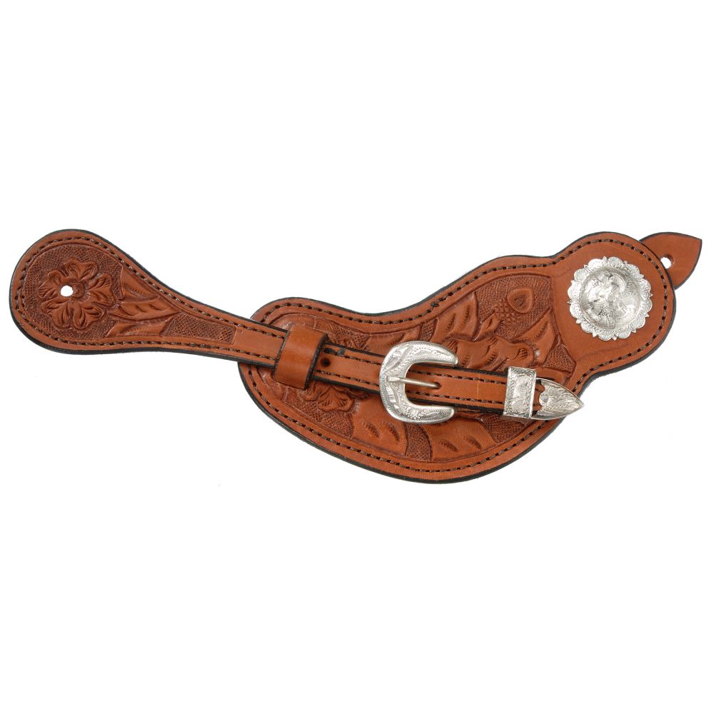 Royal King Lined Cowhide Spur Straps with Floral Tooling - yeehawcowboy
