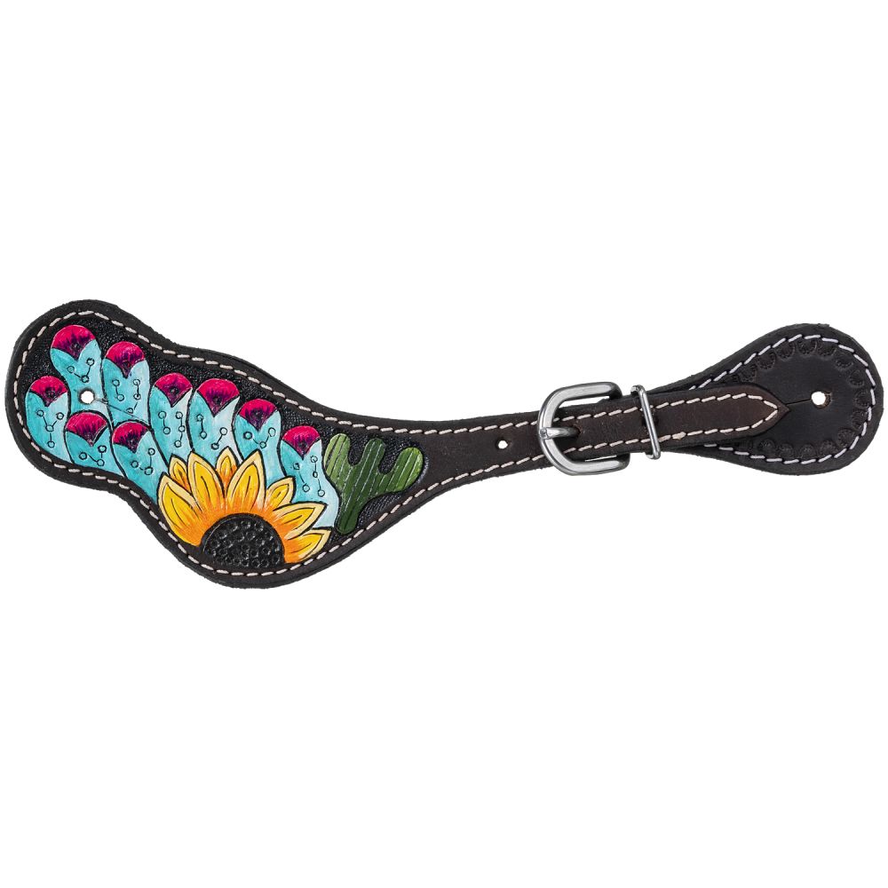 Tough 1 Sunflower and Cactus Spur Straps Hand Painted - yeehawcowboy
