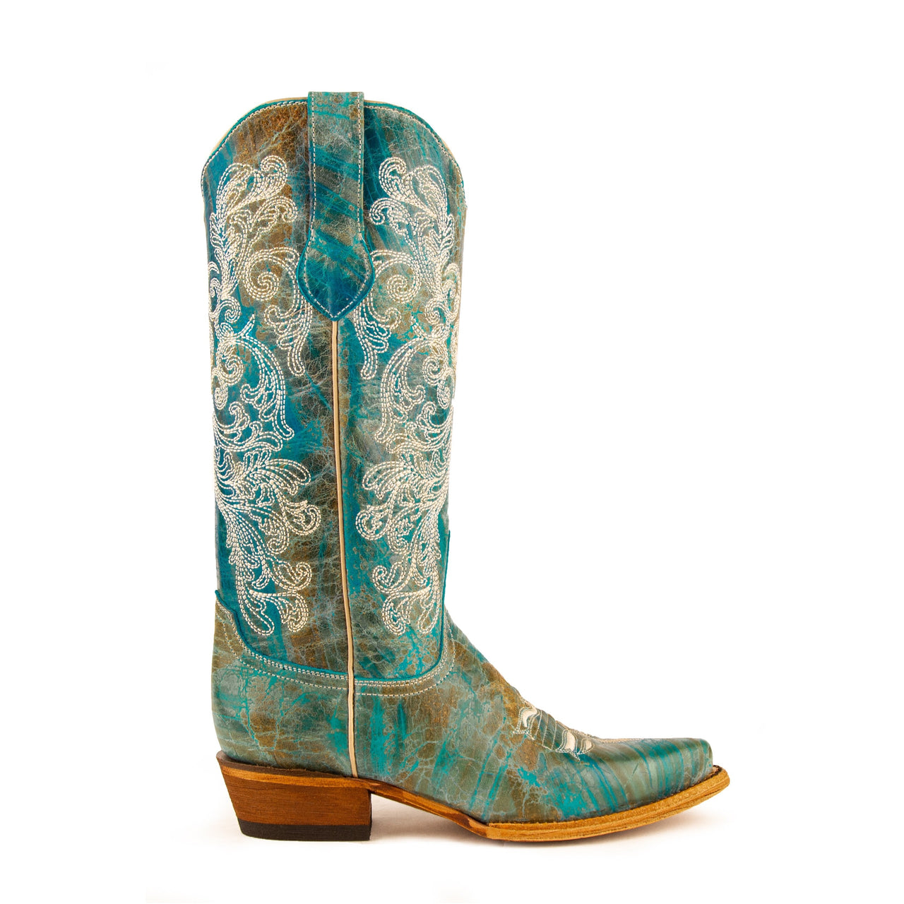 Women's Ferrini Southern Charm Leather Boots Handcrafted Turquoise - yeehawcowboy