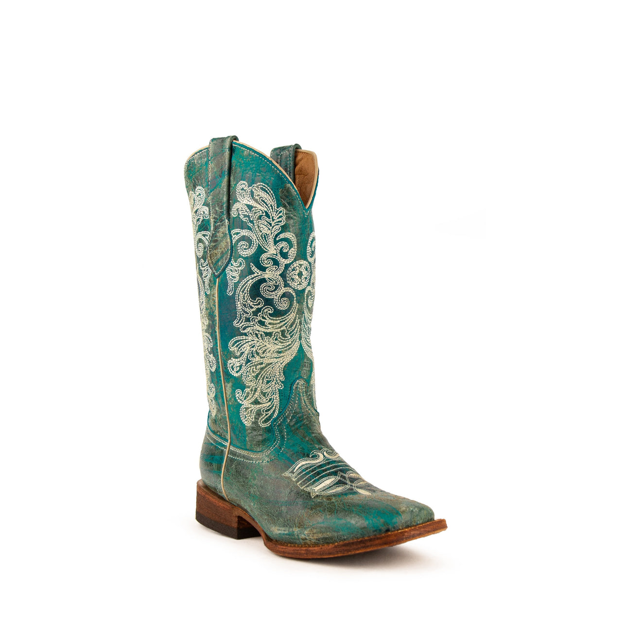 Women's Ferrini Southern Charm Leather Boots Handcrafted Turquoise - yeehawcowboy
