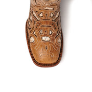 Women's Ferrini Horseshoe Leather Boots Handcrafted Antique Saddle - yeehawcowboy