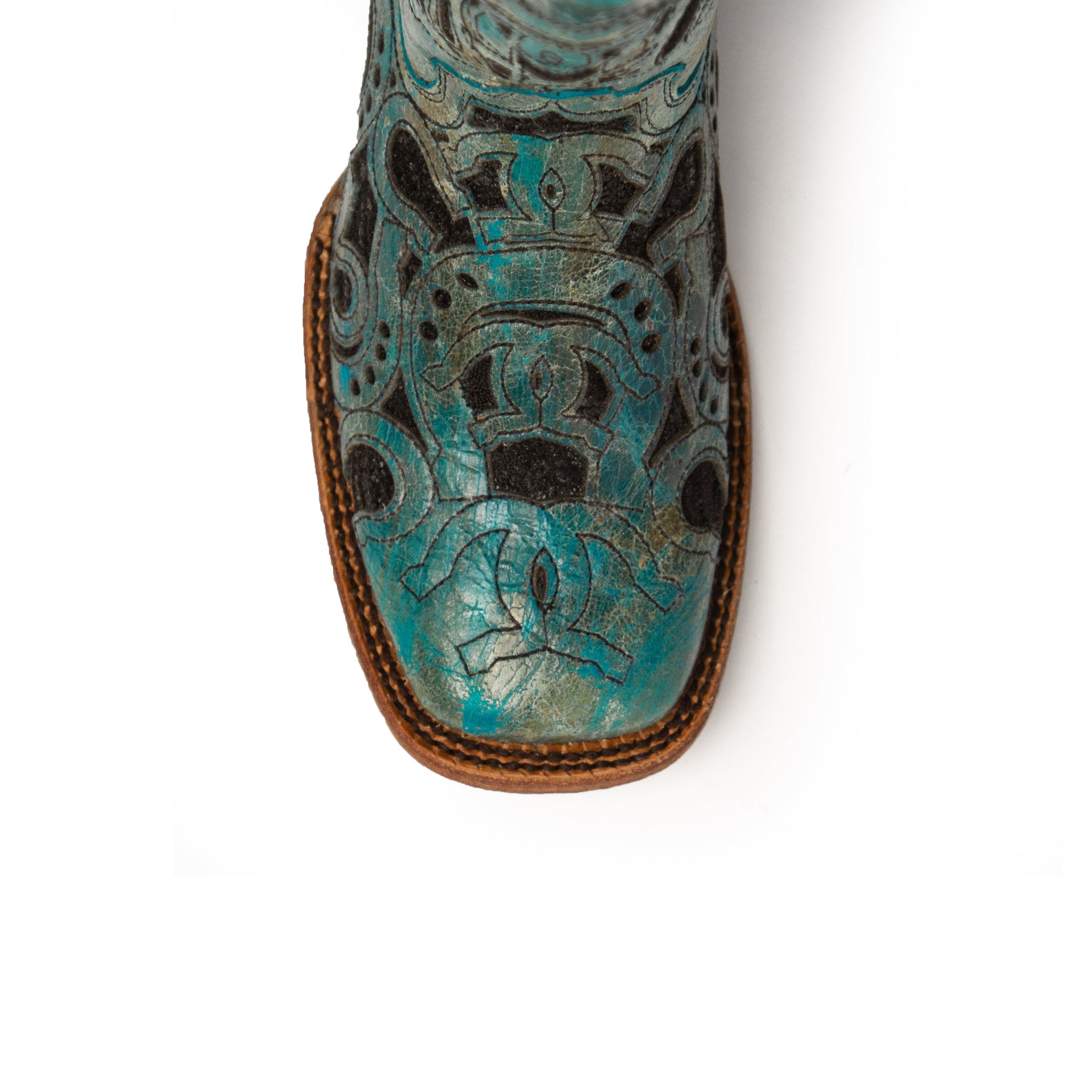 Women's Ferrini Horseshoe Leather Boots Handcrafted Turquoise - yeehawcowboy