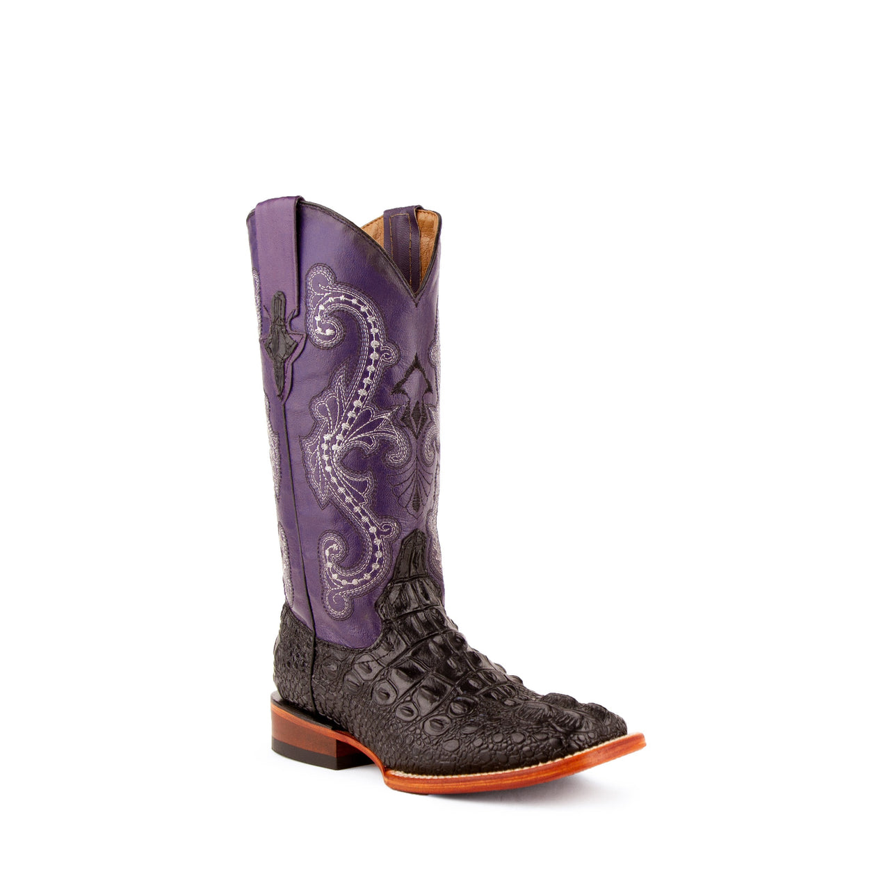 Women's Ferrini Rancher Caiman Print Boots Handcrafted Black - yeehawcowboy