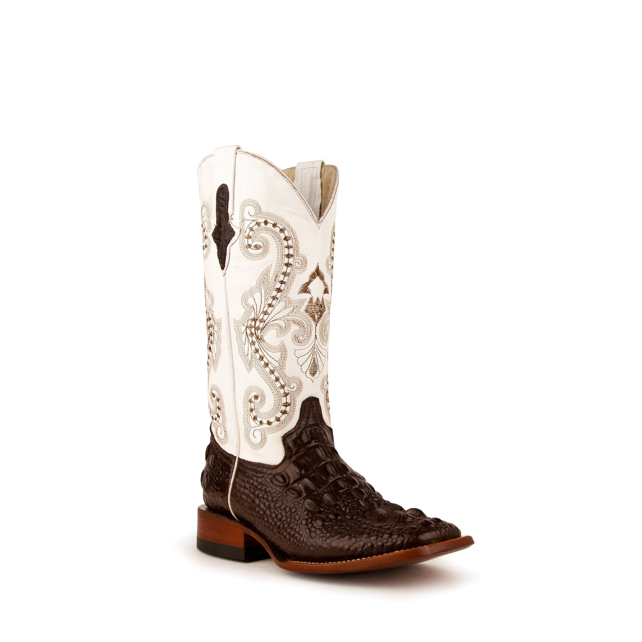 Women's Ferrini Rancher Caiman Print Boots Handcrafted Chocolate - yeehawcowboy