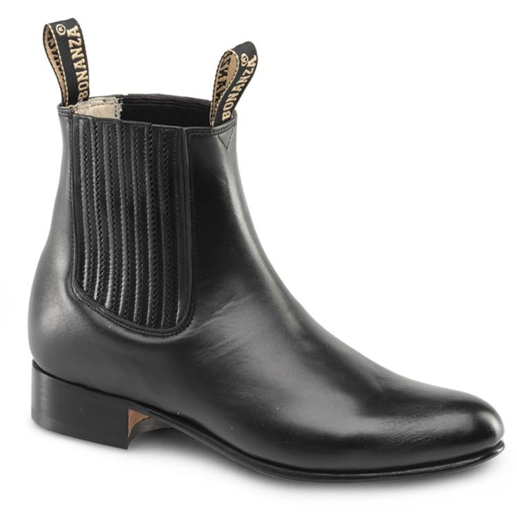 Men's Bonanza Botines Charro Boots Leather Handcrafted Black - yeehawcowboy