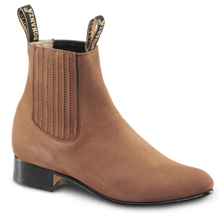 Men's Bonanza Botines Charro Boots Suede Handcrafted Brown - yeehawcowboy