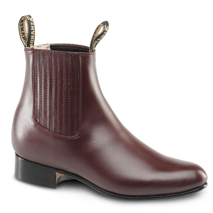 Men's Bonanza Botines Charro Boots Leather Handcrafted Burgundy - yeehawcowboy