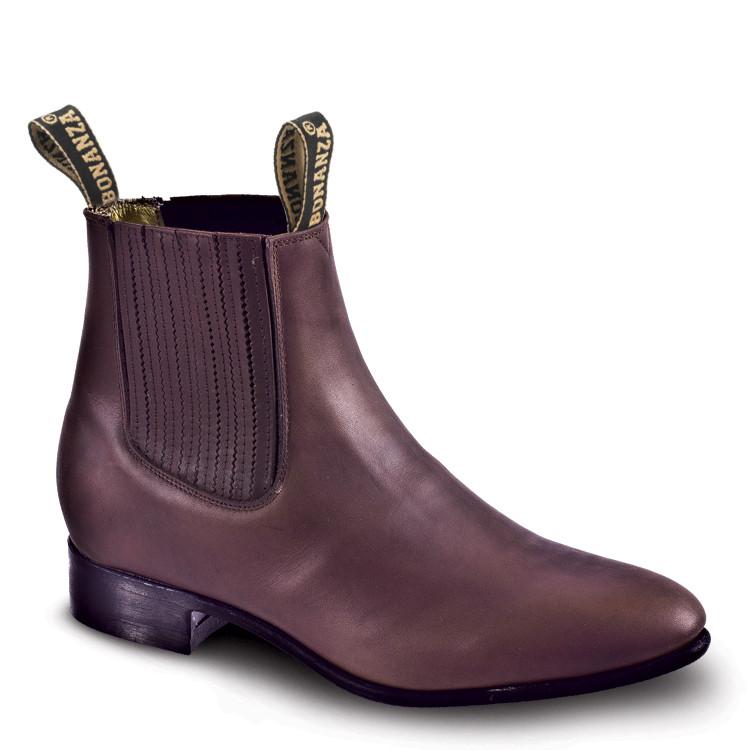 Men's Bonanza Botines Charro Boots Leather Handcrafted Brown - yeehawcowboy