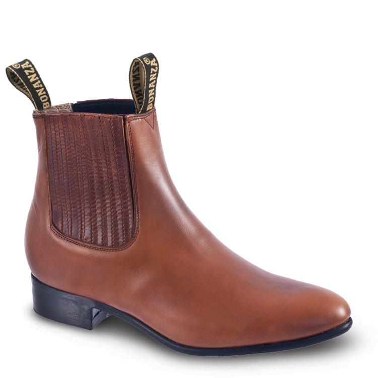 Men's Bonanza Botines Charro Boots Leather Handcrafted Honey - yeehawcowboy