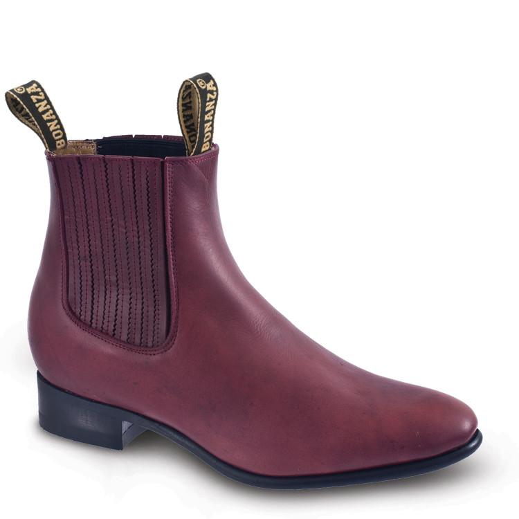 Men's Bonanza Botines Charro Boots Leather Handcrafted Burgundy - yeehawcowboy