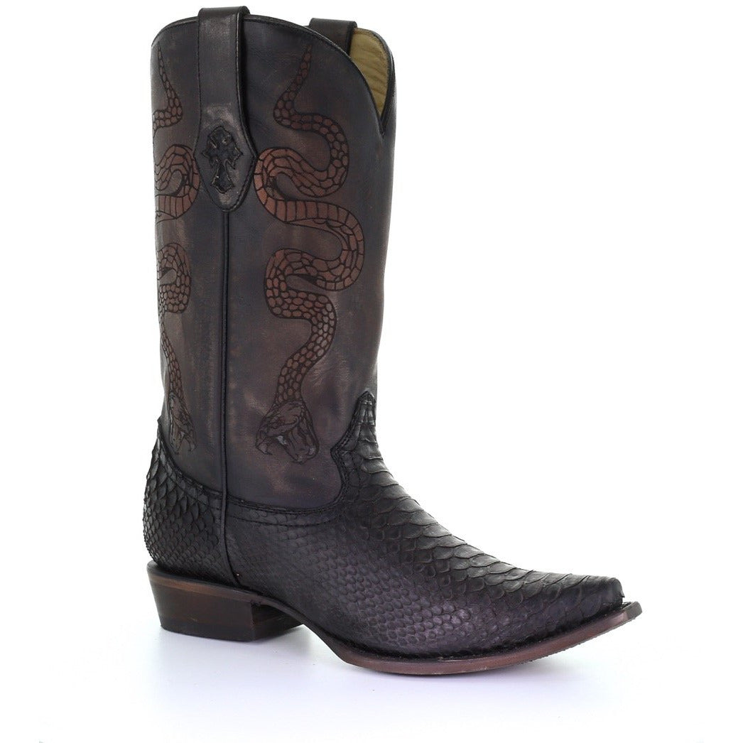 Men's Corral Python Exotic Boots Handcrafted Black - yeehawcowboy