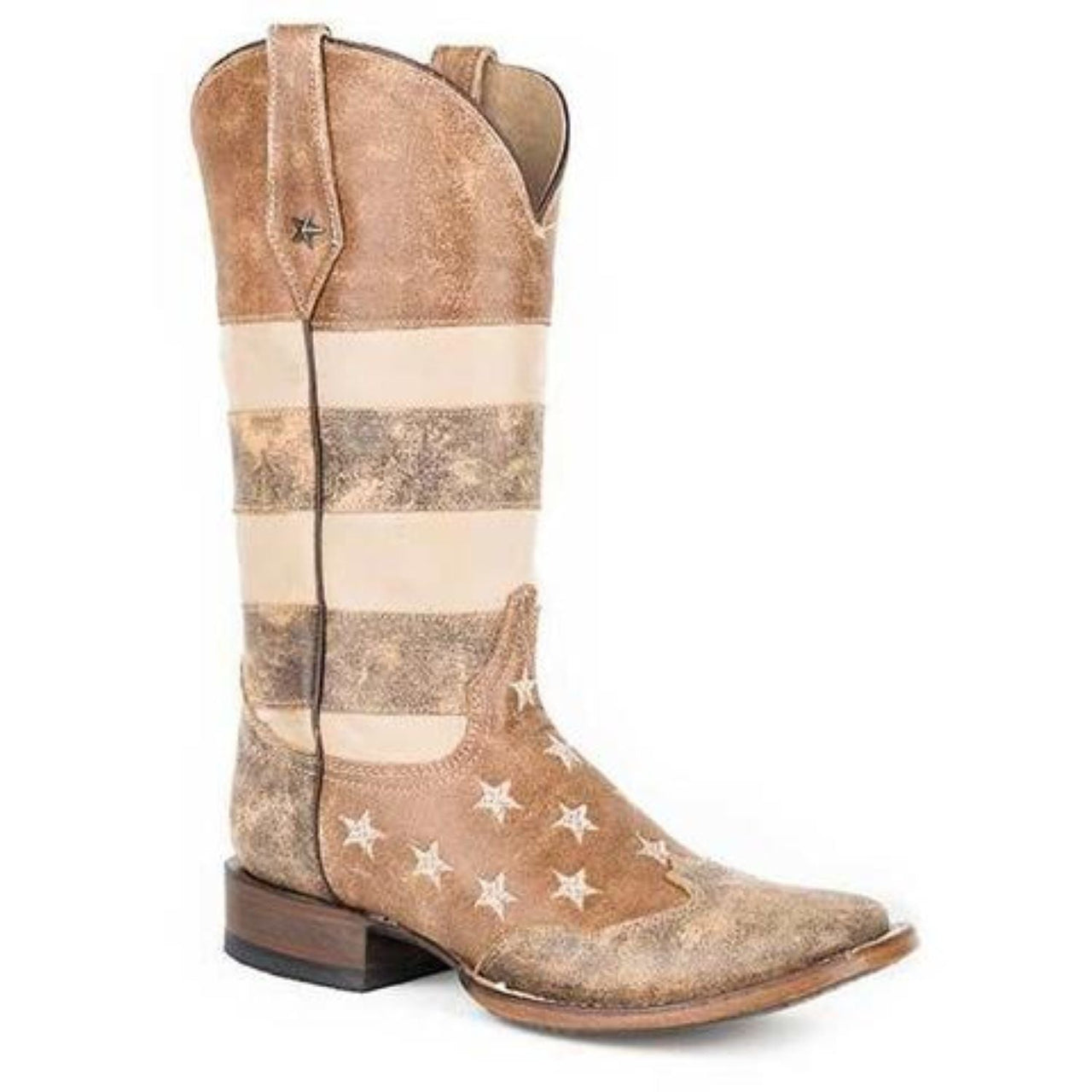 Women‚Äôs Roper  Vintage Americana Flag Boots Handcrafted Brown - yeehawcowboy