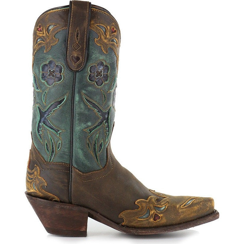 Women's Dan Post Vintage Bluebird Leather Handmade Boots Brown - yeehawcowboy